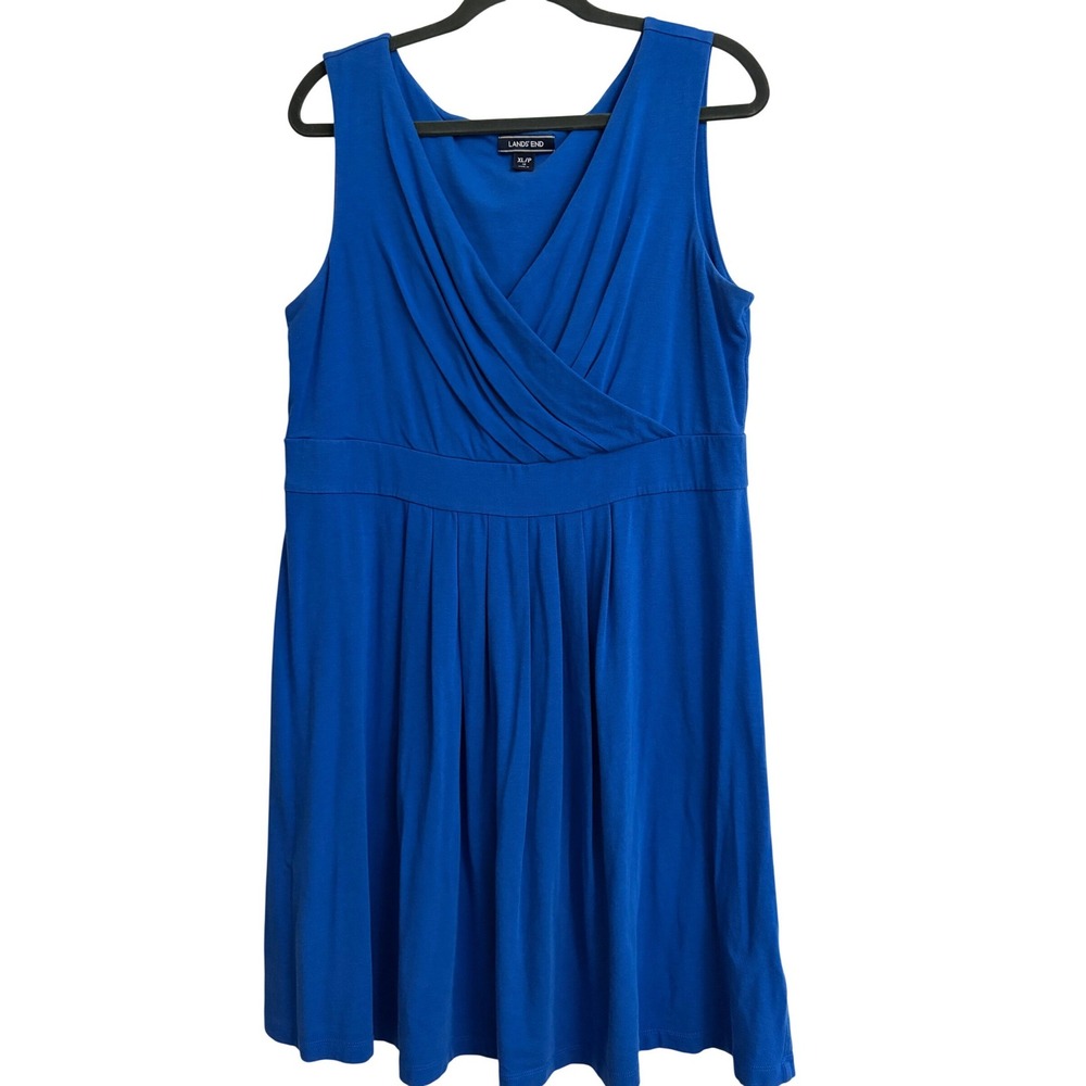 Lands‎ End Blue Pima Cotton Modal Surplice Sleeveless Dress XL Petite 18
